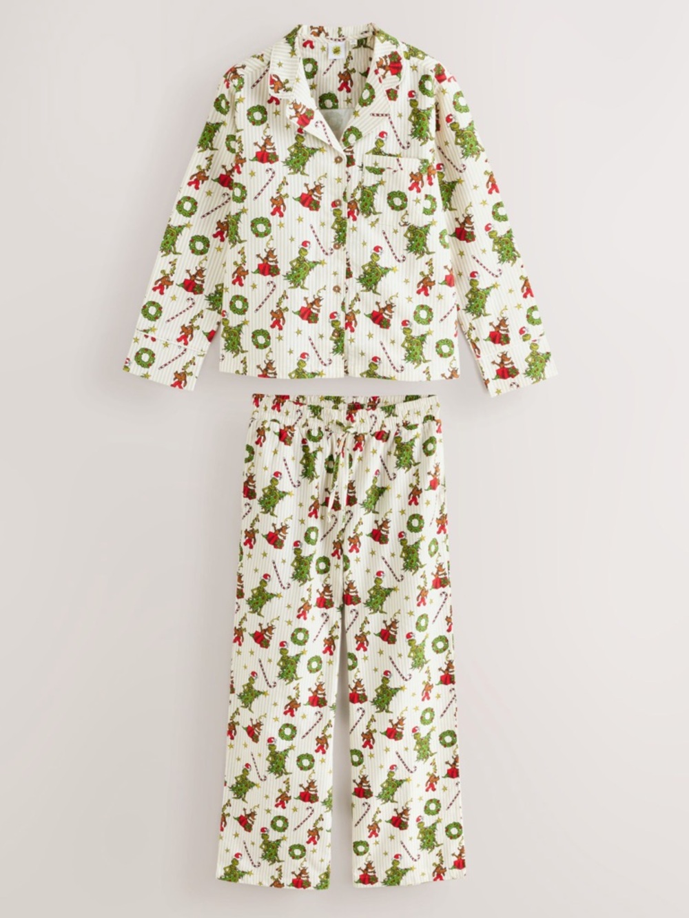 Next- Women’s Cream Grinch Christmas Button Through Pyjamas Pajamas